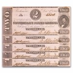 1862 $2.00 (T-54) Judah Benjamin CU 5 Consecutive