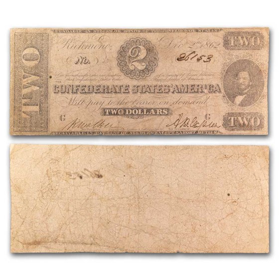 1862 $2.00 (T-54) Judah P. Benjamin VG 1862 $2.00 (T-54) Judah P. Benjamin VG