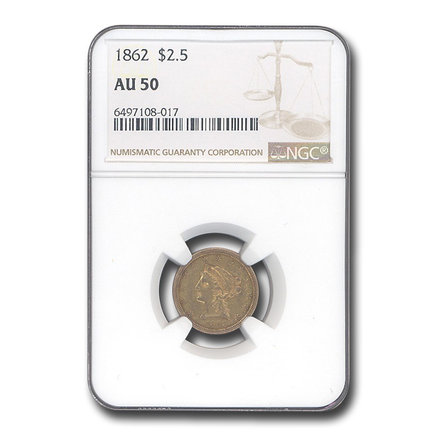 1862 $2.50 Liberty Gold Quarter Eagle AU-50 NGC