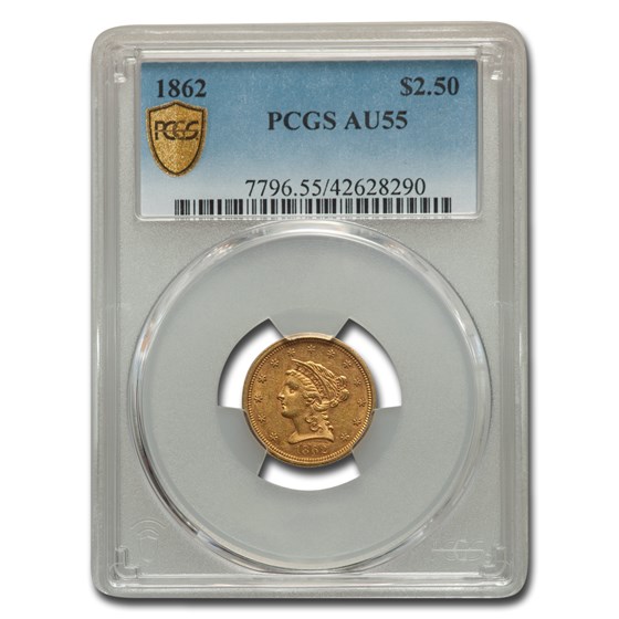 1862 $2.50 Liberty Gold Quarter Eagle AU-55 PCGS 1862 $2.50 Liberty Gold Quarter Eagle AU-55 PCGS