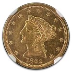1862 $2.50 Liberty Gold Quarter Eagle AU-58 NGC