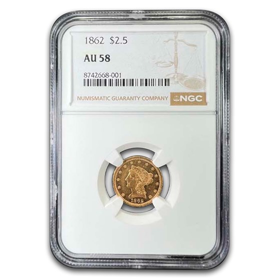 1862 $2.50 Liberty Gold Quarter Eagle AU-58 NGC