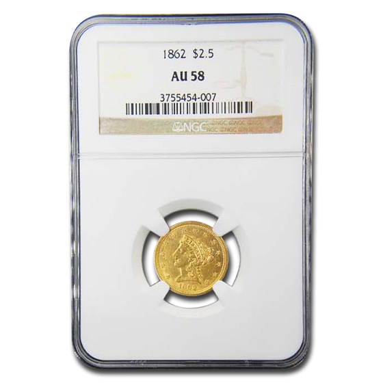 1862 $2.50 Liberty Gold Quarter Eagle AU-58 NGC 1862 $2.50 Liberty Gold Quarter Eagle AU-58 NGC