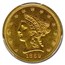 1862 $2.50 Liberty Gold Quarter Eagle AU-58 PCGS