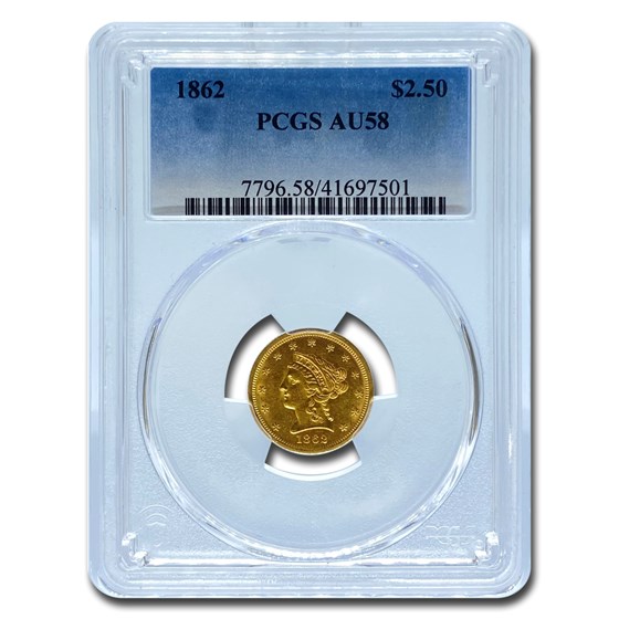 1862 $2.50 Liberty Gold Quarter Eagle AU-58 PCGS 1862 $2.50 Liberty Gold Quarter Eagle AU-58 PCGS
