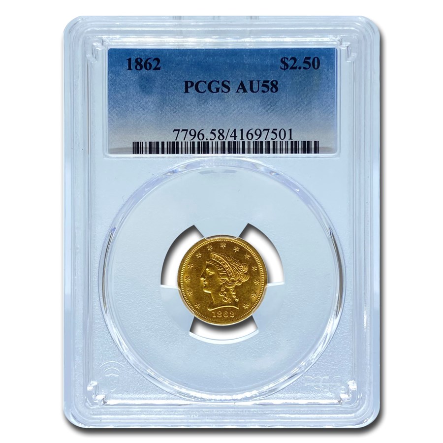 1862 $2.50 Liberty Gold Quarter Eagle AU-58 PCGS