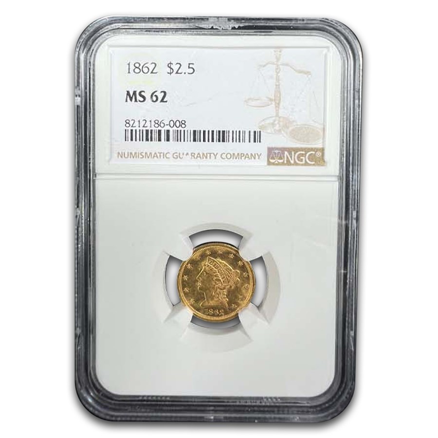 1862 $2.50 Liberty Gold Quarter Eagle MS-62 NGC