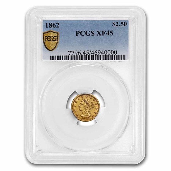 1862 $2.50 Liberty Gold Quarter Eagle XF-45 PCGS