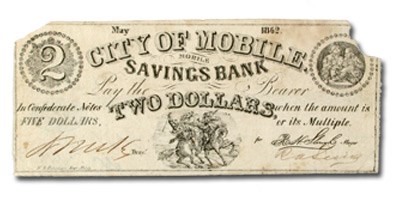 1862 $2 City Mobile Savings Bank,Mobile Alabama (AL-65) VF 1862 $2 City Mobile Savings Bank,Mobile Alabama (AL-65) VF