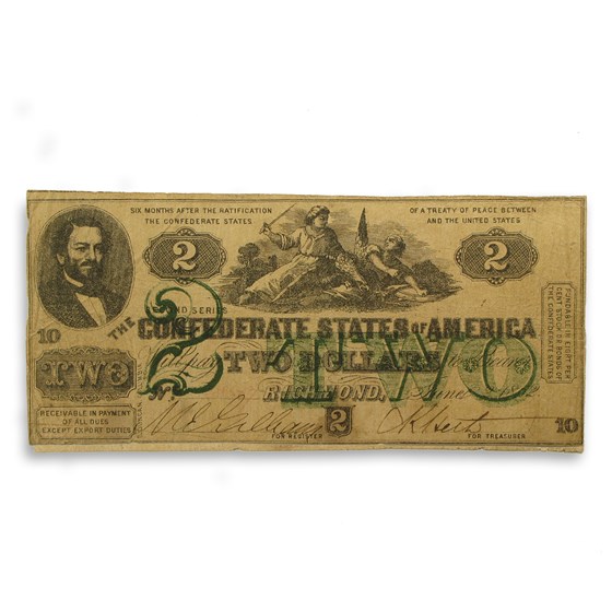 1862 $2 (T-43) State of Louisiana 'South Strikes Union' Fine 1862 $2 (T-43) State of Louisiana 'South Strikes Union' Fine