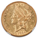 1862 $20 Liberty Gold Double Eagle AU-53 NGC