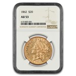 1862 $20 Liberty Gold Double Eagle AU-53 NGC