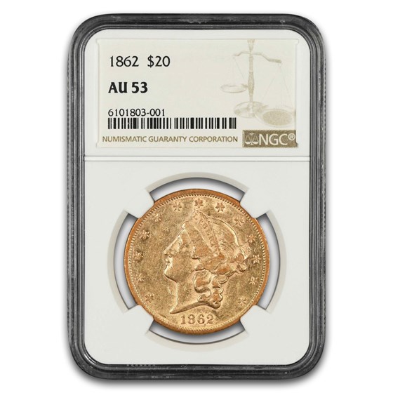 1862 $20 Liberty Gold Double Eagle AU-53 NGC