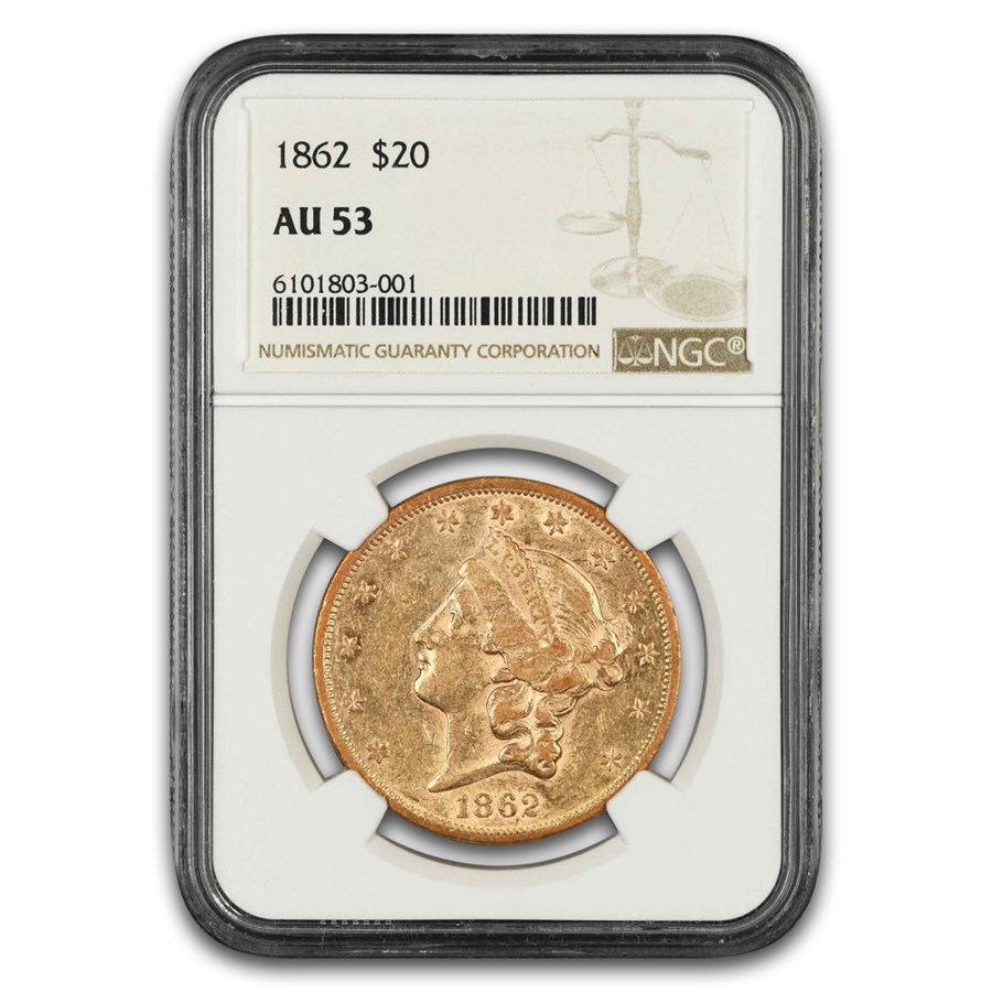 1862 $20 Liberty Gold Double Eagle AU-53 NGC