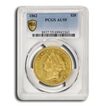 1862 $20 Liberty Gold Double Eagle AU-55 PCGS