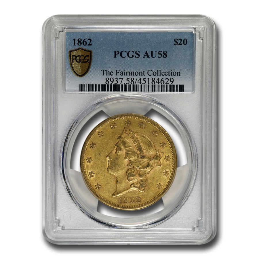1862 $20 Liberty Gold Double Eagle AU-58 PCGS