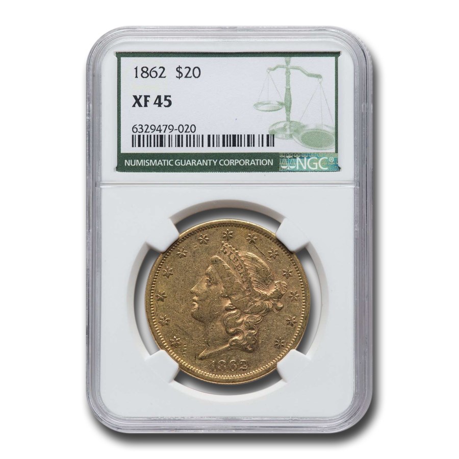 1862 $20 Liberty Gold Double Eagle XF-45 NGC (Green Label)