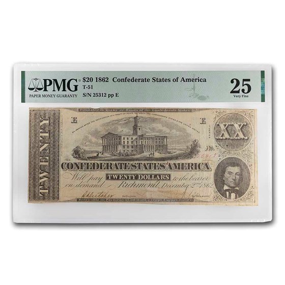 1862 $20 (T-51) Capitol @ Nashville, TN VF-25 PMG 1862 $20 (T-51) Capitol @ Nashville, TN VF-25 PMG