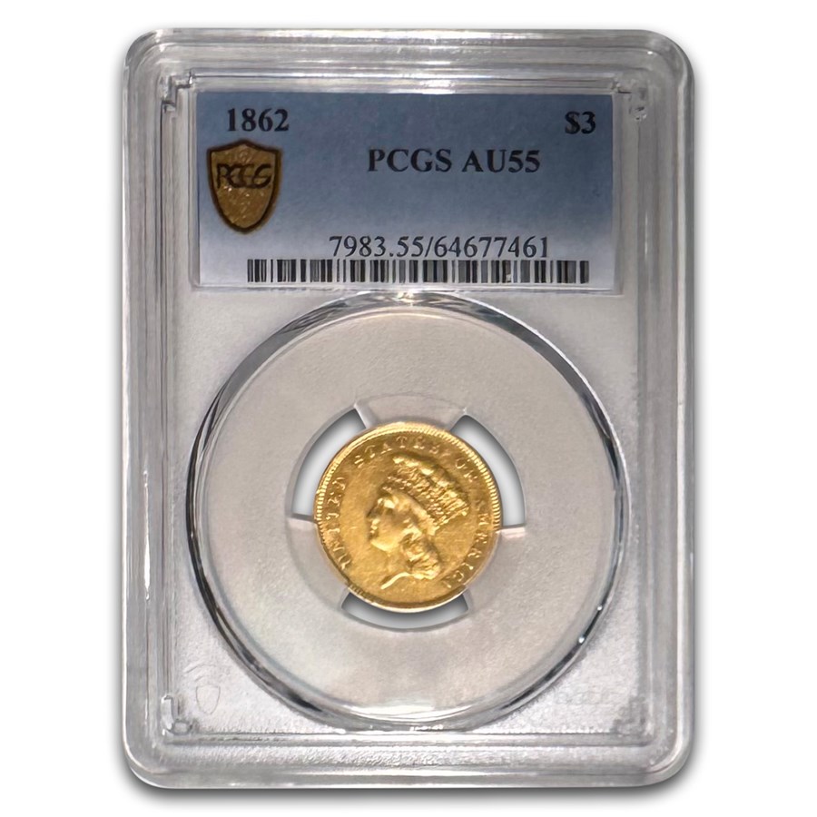 1862 $3 Gold Princess AU-55 PCGS