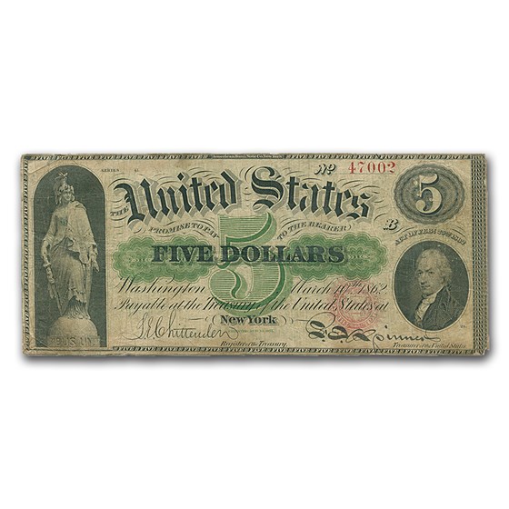 1862 $5.00 Legal Tender Alexander Hamilton Fine (Fr#61A) 1862 $5.00 Legal Tender Alexander Hamilton Fine (Fr#61A)