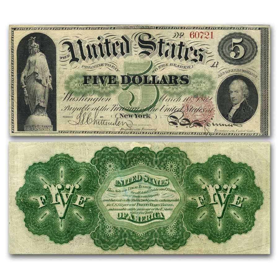 1862 $5.00 Legal Tender Alexander Hamilton VF (Fr#61c)