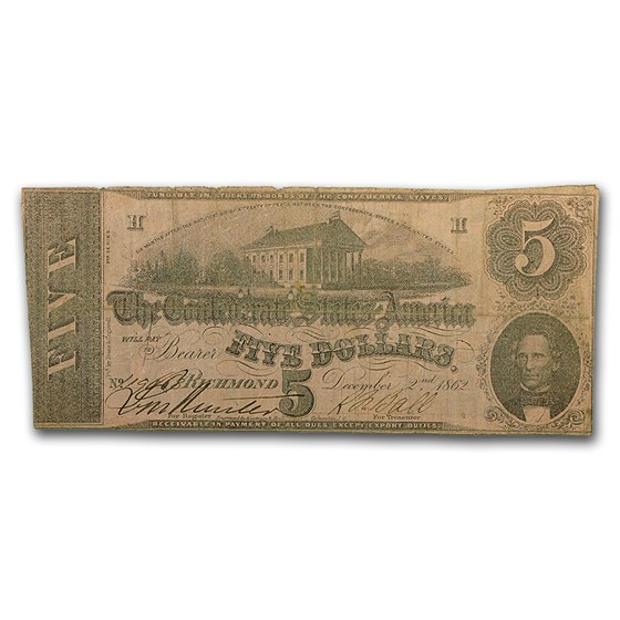1862 $5.00 (T-53) Capitol @ Richmond, VA VF (Cancelled) 1862 $5.00 (T-53) Capitol @ Richmond, VA VF (Cancelled)