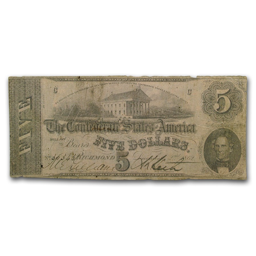 1862 $5.00 (T-53) State Capitol @ Richmond, VA Fine