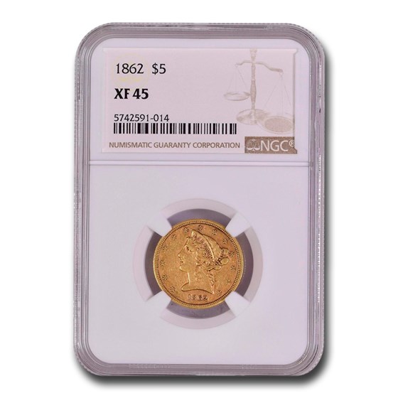 1862 $5 Liberty Gold Half Eagle XF-45 NGC 1862 $5 Liberty Gold Half Eagle XF-45 NGC