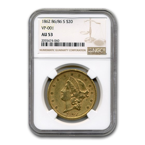 1862 86/86-S $20 Liberty Gold Double Eagle AU-53 NGC (VP-001) 1862 86/86-S $20 Liberty Gold Double Eagle AU-53 NGC (VP-001)
