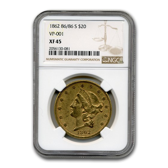 1862 86/86-S $20 Liberty Gold Double Eagle XF-45 NGC (VP-001) 1862 86/86-S $20 Liberty Gold Double Eagle XF-45 NGC (VP-001)