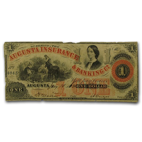 1862 Augusta Insurance & Banking Co $1.00 Note VG/F