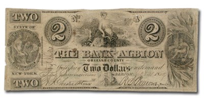1862 Bank of Albion, NY $2 NY-115 Fine Counterfeit 1862 Bank of Albion, NY $2 NY-115 Fine Counterfeit