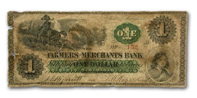 1862 Farmers & Merchants Bank Greensborough MD $5.00 MD-230 Good 1862 Farmers & Merchants Bank Greensborough MD $5.00 MD-230 Good