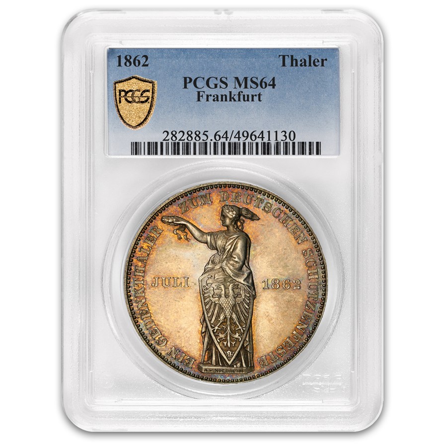 1862 German States Silver Thaler MS-64 PCGS (Frankfurt)