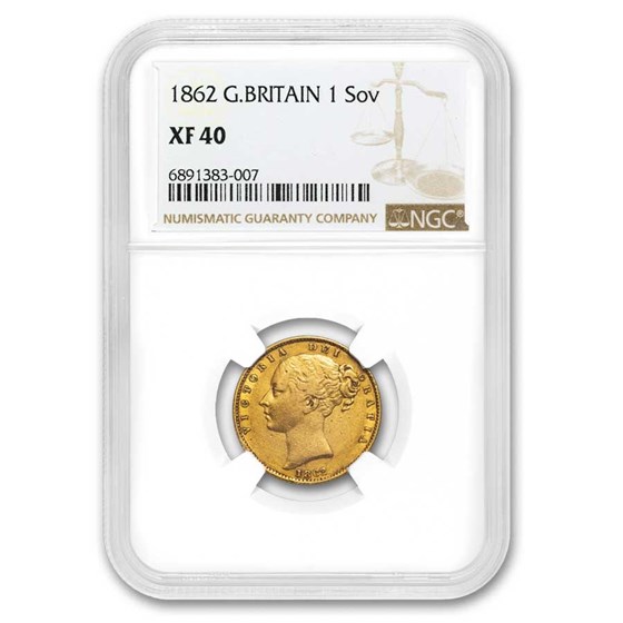 1862 Great Britain Gold Sovereign Victoria Shield XF-40 NGC 1862 Great Britain Gold Sovereign Victoria Shield XF-40 NGC
