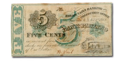1862 Hiram Vail's Banking & Collection 5 Cents NY-140, Fine 1862 Hiram Vail's Banking & Collection 5 Cents NY-140, Fine
