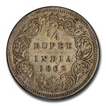 1862 India Silver 1/4 Rupee AU-58 PCGS