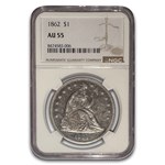 1862 Liberty Seated Dollar AU-55 NGC