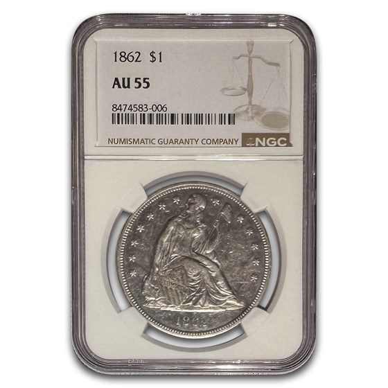 1862 Liberty Seated Dollar AU-55 NGC