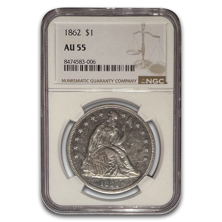 1862 Liberty Seated Dollar AU-55 NGC