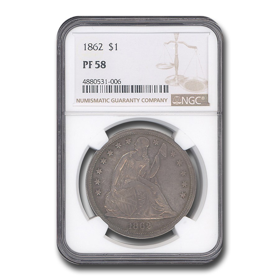 1862 Liberty Seated Dollar AU-58 NGC