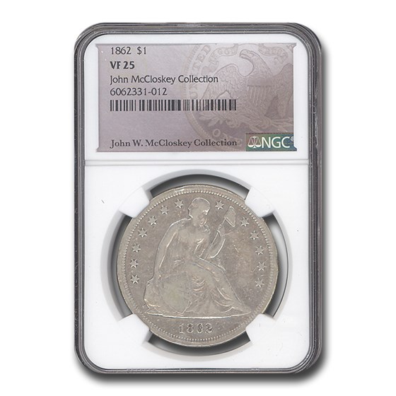 1862 Liberty Seated Dollar VF-25 NGC 1862 Liberty Seated Dollar VF-25 NGC