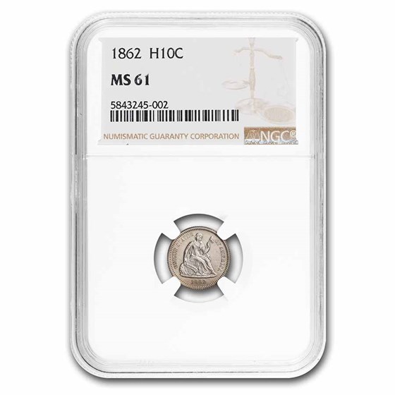 1862 Liberty Seated Half Dime MS-61 NGC 1862 Liberty Seated Half Dime MS-61 NGC