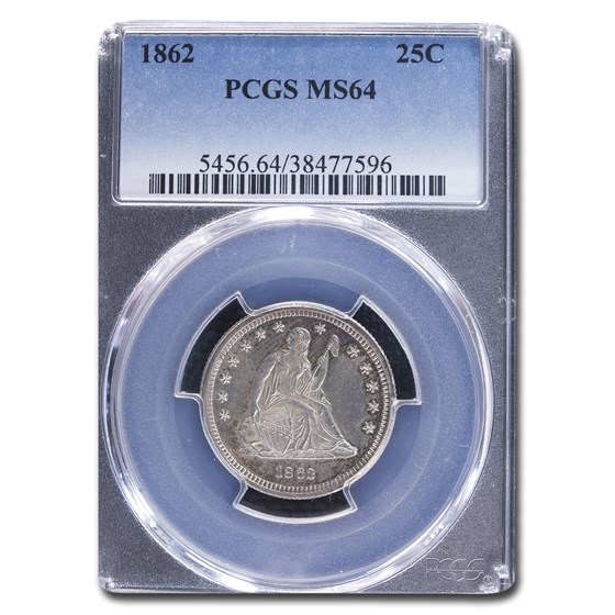 1862 Liberty Seated Quarter MS-64 PCGS 1862 Liberty Seated Quarter MS-64 PCGS