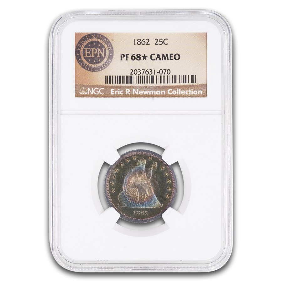 1862 Liberty Seated Quarter PF-68* Cameo NGC (Toned)