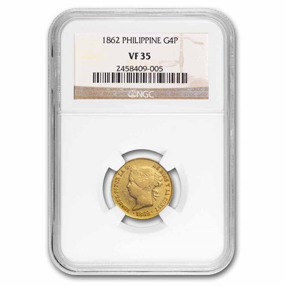1862 Philippines Gold 4 Pesos Coin VF-35 NGC 1862 Philippines Gold 4 Pesos Coin VF-35 NGC