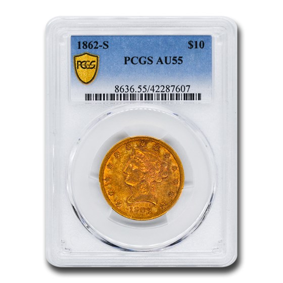 1862-S $10 Liberty Gold Eagle AU-55 PCGS 1862-S $10 Liberty Gold Eagle AU-55 PCGS