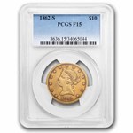 1862-S $10 Liberty Gold Eagle Fine-15 PCGS