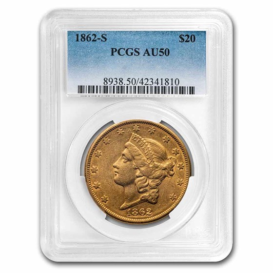 1862-S $20 Liberty Gold Double Eagle AU-50 PCGS
