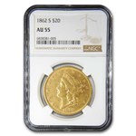 1862-S $20 Liberty Gold Double Eagle AU-55 NGC